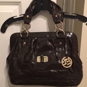 Elliott Lucca brown patent leather satchel